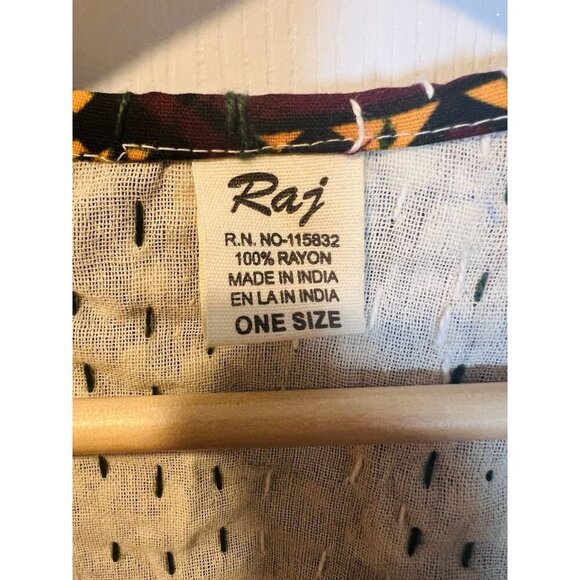 Raj Kantha Kimono Colorful Handmade Long Bell Sleeves Boho Hippie Robe OS NWOT - Picture 5 of 6